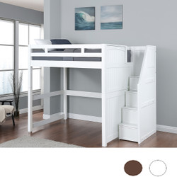 Dillon White Full Loft Bed with Storage Stairs