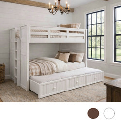 Austin dual setting convertible queen bunk bed in white solid hardwood - Shown with Trundle