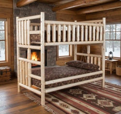 Log Full over Full bunk bed in clear finish for adults