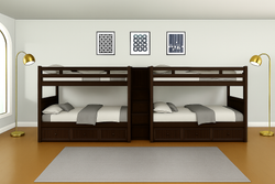 Quadruple Full XL Bunk Bed With Stairs  & Under-Bed Trundle In Espresso