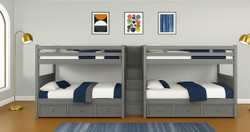 quadruple bunk bed twin over full configuration with storage stairs in the middle gray