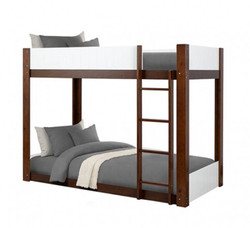 White and cherry twin bunk bed with ladder and guard rails