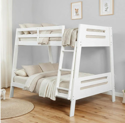 Emma twin over full bunk bed in white with angled ladder and guardrails