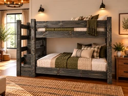 Barnwood Twin XL bunk bed with stairs in weathered black