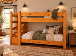 Lodge Barnwood queen over queen bunk bed with reversible wooden staircase