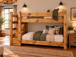 Lodge Barnwood full over full bunk bed with reversible wood stairs