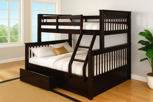 Mission Twin Full Bunk w/ Drawers in Espresso