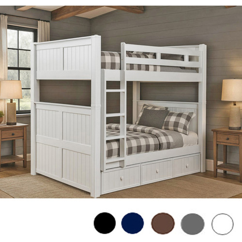 Dillon Wood Full over Full Bunk in White with Vertical Ladder & Under-Bed Trundle
