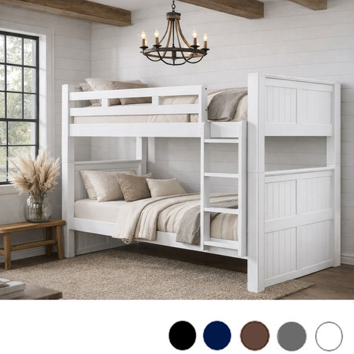 Twin over Twin Bunk Bed in White - Shown with Vertical Ladder