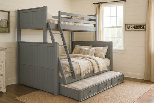 Twin over Full Wood Beadboard Bunk Bed in Gray