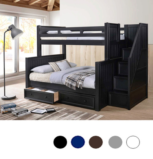 Black Twin Full Bunk Bed With Storage Stairs &  Under Bed Drawers