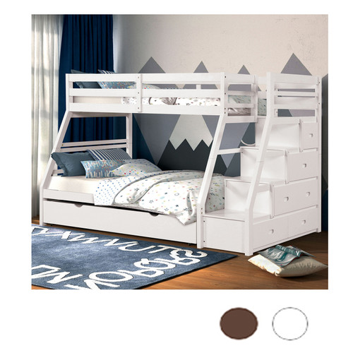 Twin over Full Bunk Bed with Staircase in White