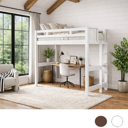 Dillon Queen High Loft Bed with Straight Ladder on End in White