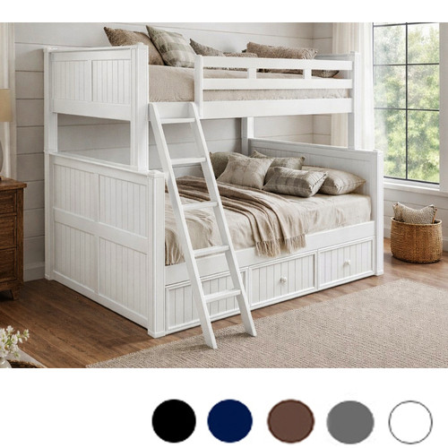 Dillon Full XL Over Queen Wood Bunk Bed in White - Shown with Long Ladder