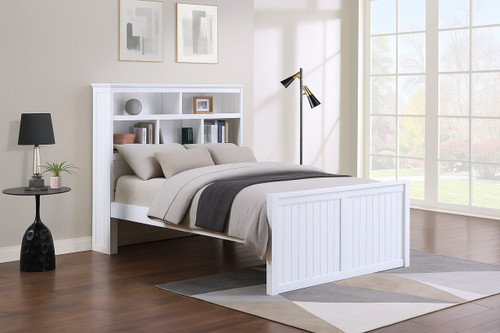 Dillon Queen Bookcase Captain's Bed in white