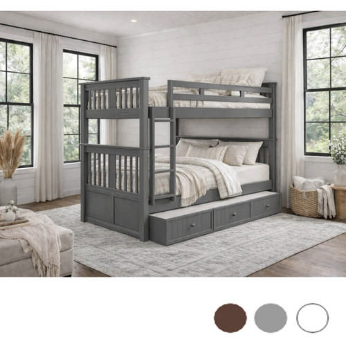 Gary Full XL Bunk Bed in Gray - shown with Vertical Ladder & Trundle
