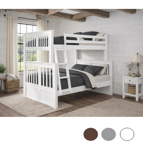 Full XL over Queen Bunk Bed in White with Short Ladder 