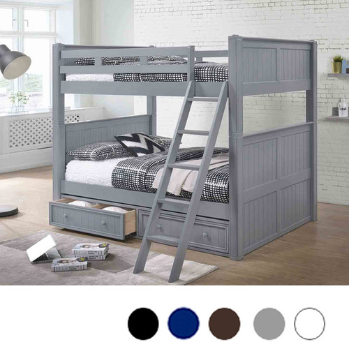 Full XL over Full XL Bunk Bed with under Bed Drawers in Gray