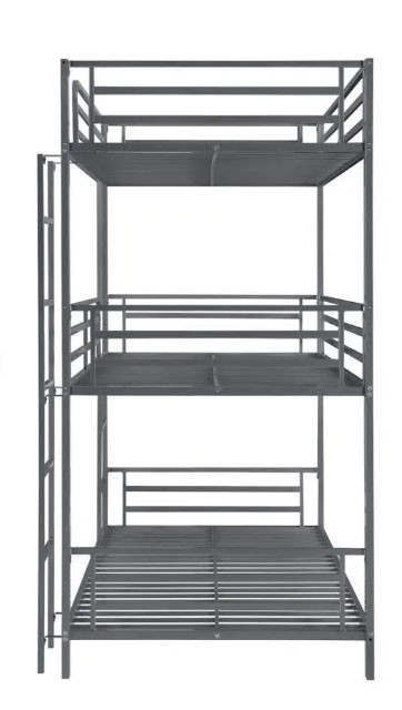 Integrated Laders 3-Person Twin High Bunk Bed with Integrated Ladders