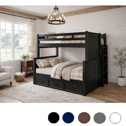 Full Queen Dual Height Bunk Bed w/ Straight Ladder in Black