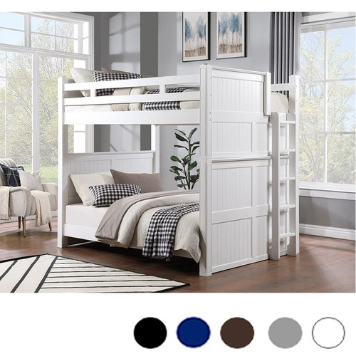 Queen Dual Height Bunk Bed with Ladder On End in White
