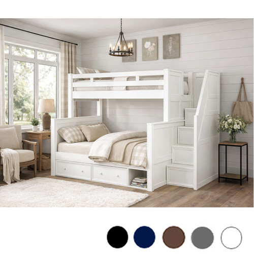 Dillon Twin XL over Queen Dual Setting Bunk Bed w/ Stairs in White