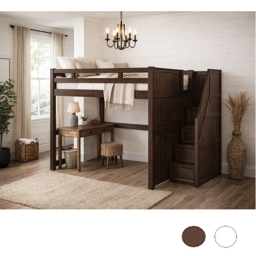 Full XL Loft Bed with Storage Stairs in Espresso