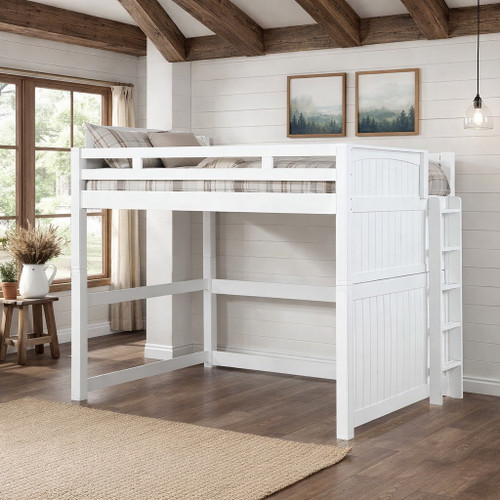 High Twin XL Loft Bed with Side Ladder in White