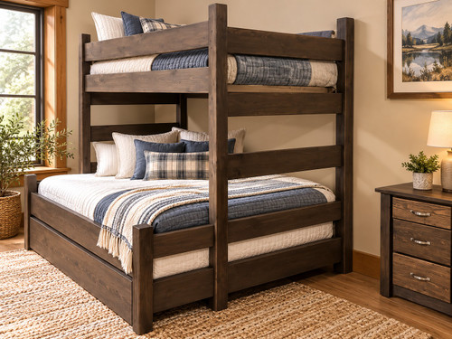 Farmhouse Majestic Pines Twin XL Over Queen Bunk Bed in weathered gray