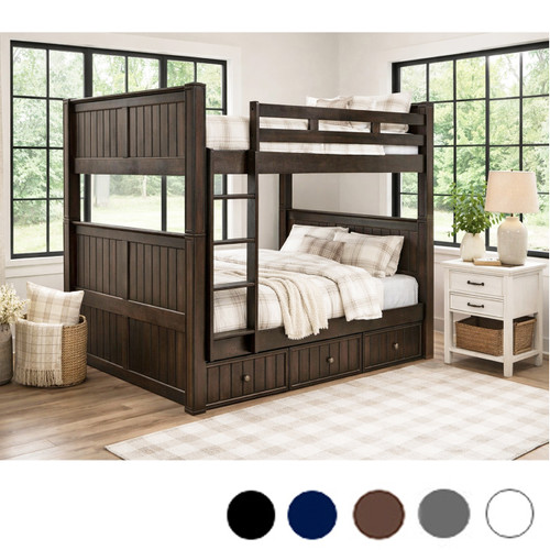 Full Size Bunk Bed in Espresso - Shown with Vertical Ladder and Trundle