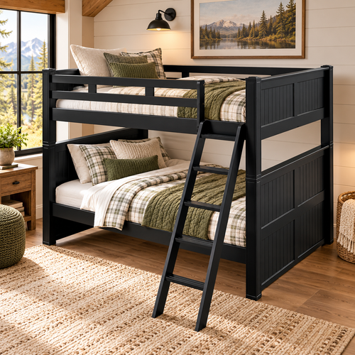 Dillon Queen over Queen Bunk Bed shown with Slanted Ladder in Black