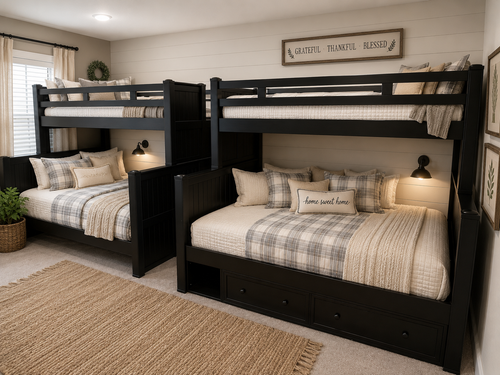 Dillon Quadruple Twin over full bunk bed with stairs in black