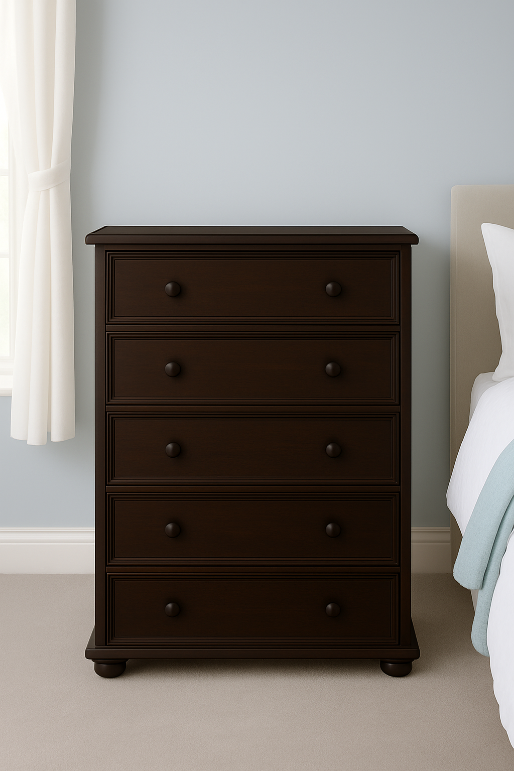 white christmas dresses 5 Drawer Dressers, Wood Storage Drawers Cabinet with Wheels-Tribesigns main image 1