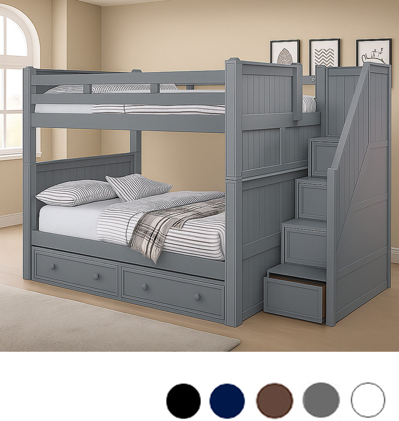 Dillon Full Size Bunk Bed with Stairway Storage, image size:1280x1350