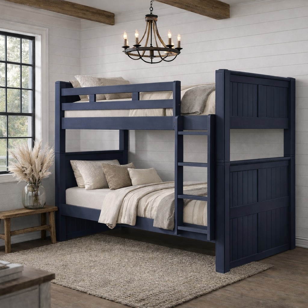 Navy Blue Wood Twin Dillon Bunk Bed, Convertible