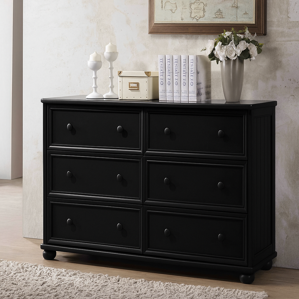 Dillon Bead Board 6-Drawer Dresser in Gray, Blue, White, Black