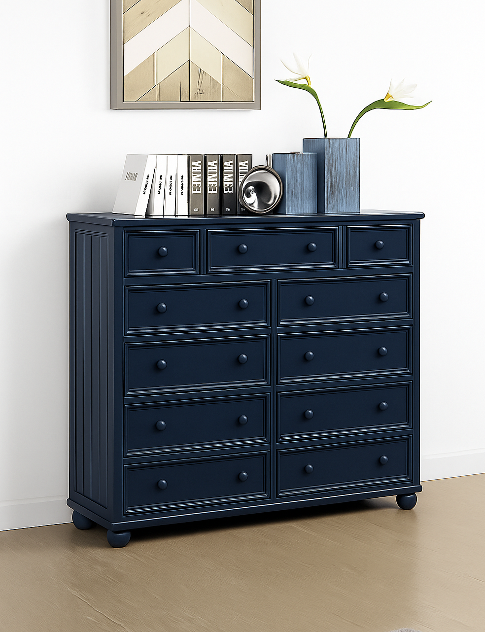 Dillon 11-Drawer Large Dresser in White, Gray