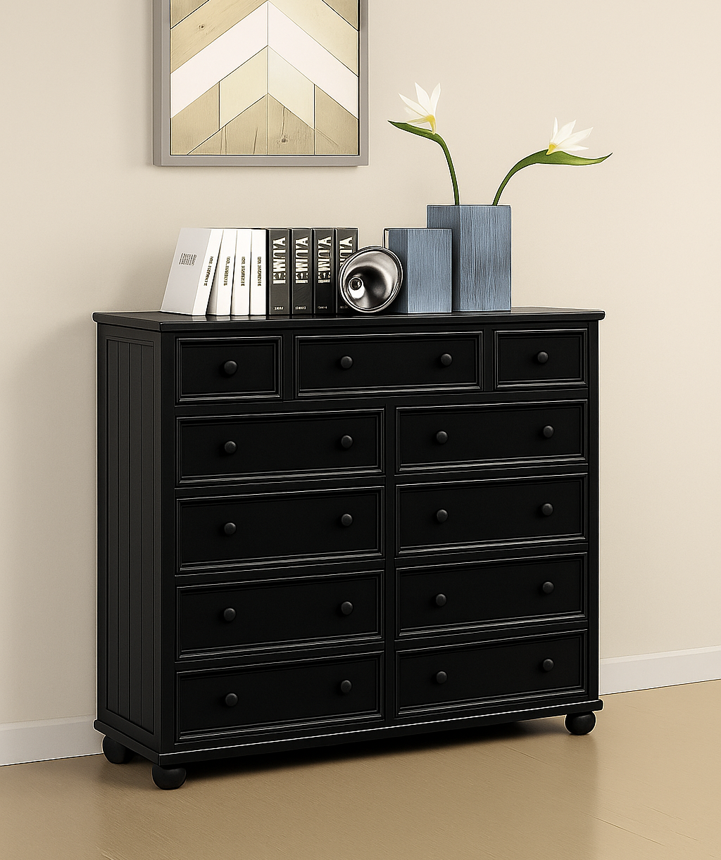 Dillon 11-Drawer Large Dresser in White, Gray