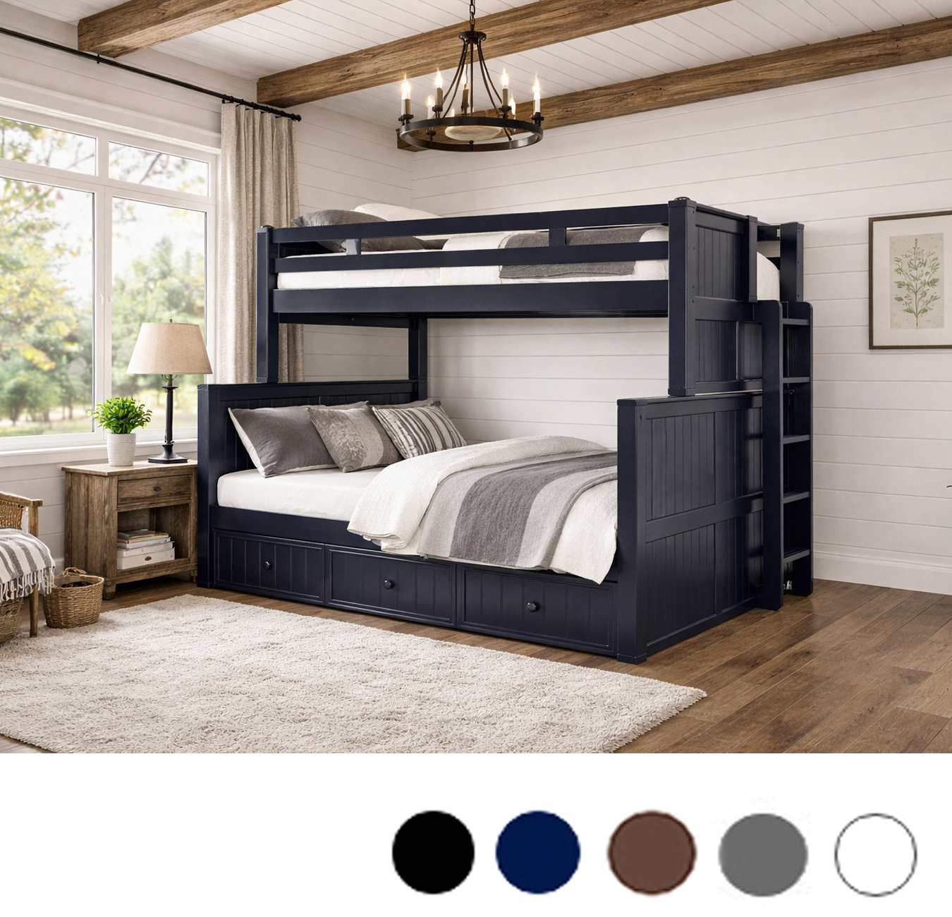 Twin Full Dual Setting Bunk Bed w/ Straight Ladder - High Clearance Twin Full Dual Setting Bunk Bed w/ Straight Ladder - High Clearance