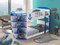  Saturn Twin Size Bunk with Storage in White with Sky Blue Accents