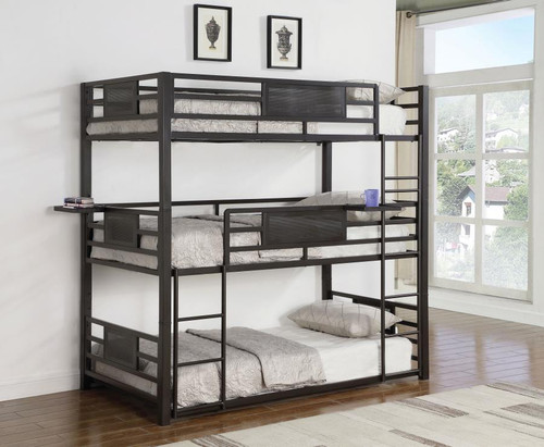 Jordy Dark Bronze Steel Twin Size Triple Bunk Bed | 3 Level Bed