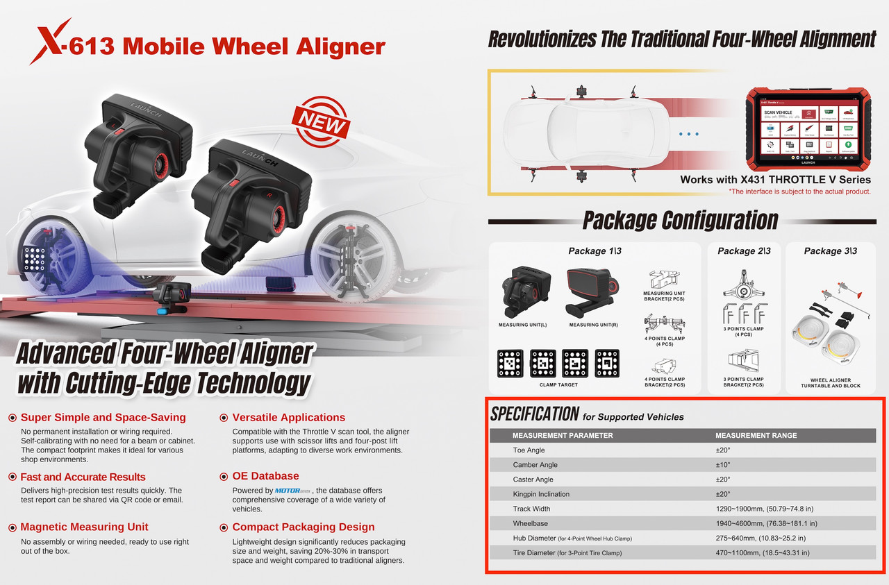 Launch Tech Auto Launch Tech X613 Mobile Wheel Aligner (with X431 Throttle V Tablet ...