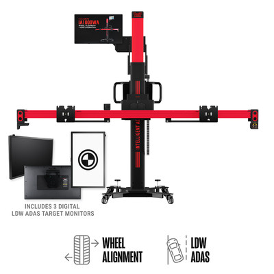 Autel IA1000 calibration frame with arms extended and other package parts on display next to it Autel IA1000 calibration frame with arms extended and other package parts on display next to it