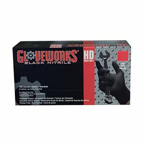 AMMEX GLOVES (AMX) Gloveworks HD Black Nitrile PF Ind Medium Gloves
