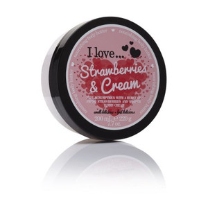 I Love Strawberries & Cream Körperbutter mit Sheabutter und Kokosnussöl, 200 ml I Love Strawberries & Cream Körperbutter mit Sheabutter und Kokosnussöl, 200 ml