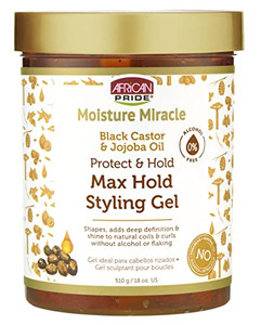 African Pride Moisture Miracle Max Hold Styling-Gel mit schwarzem Rizinusöl und Jojobaöl, 18 fl oz African Pride Moisture Miracle Max Hold Styling-Gel mit schwarzem Rizinusöl und Jojobaöl, 18 fl oz