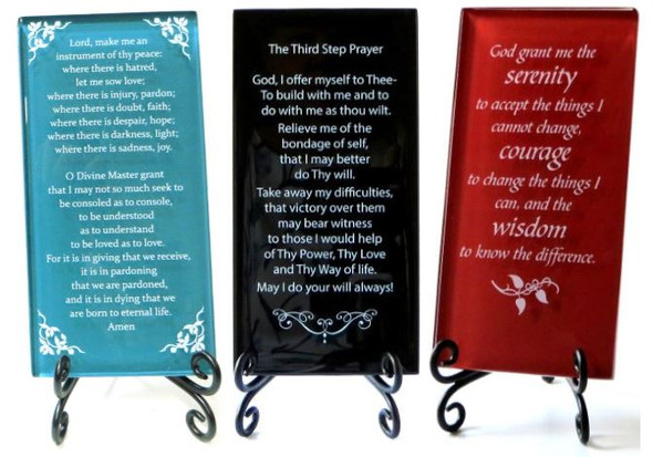 Glass Recovery Prayer Plaques with Easel
