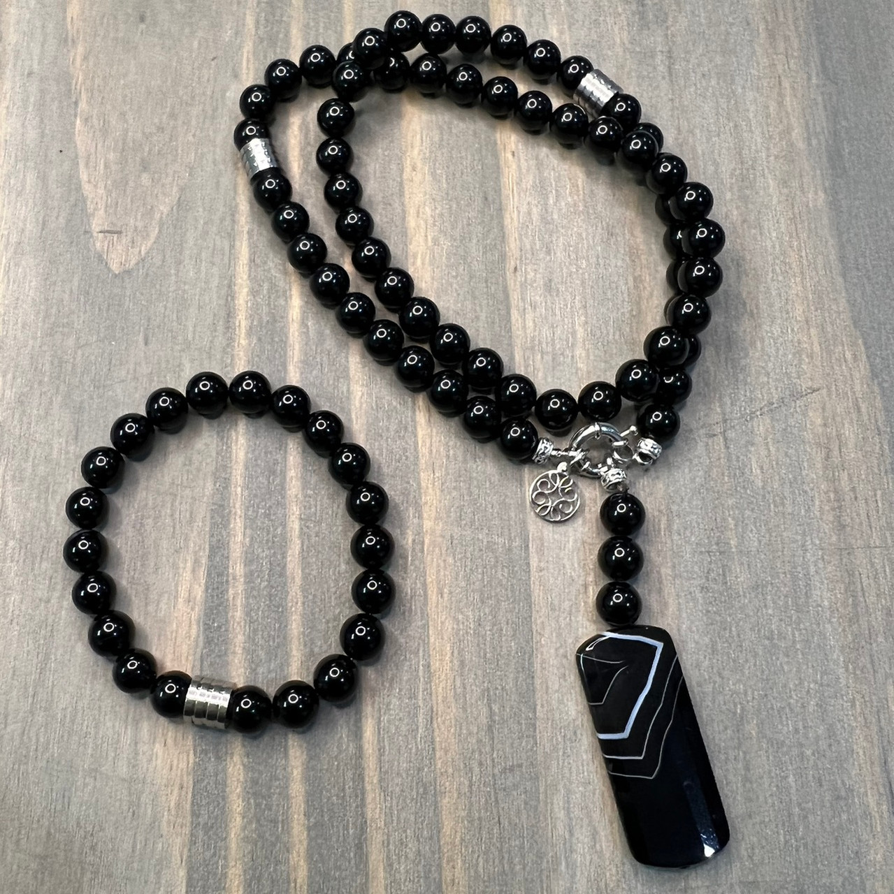 Jet Set Black Onix Necklace and Bracelet - Miner Deng Handmade Jewelry