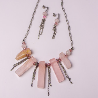 Empress Rose Quartz Necklace and Earrings set