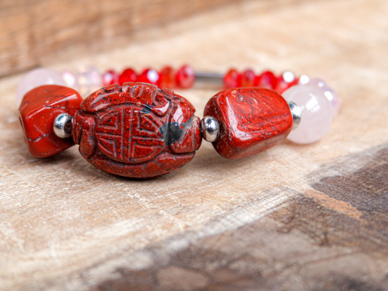 Red jasper with rose quartz bracelet and crystals